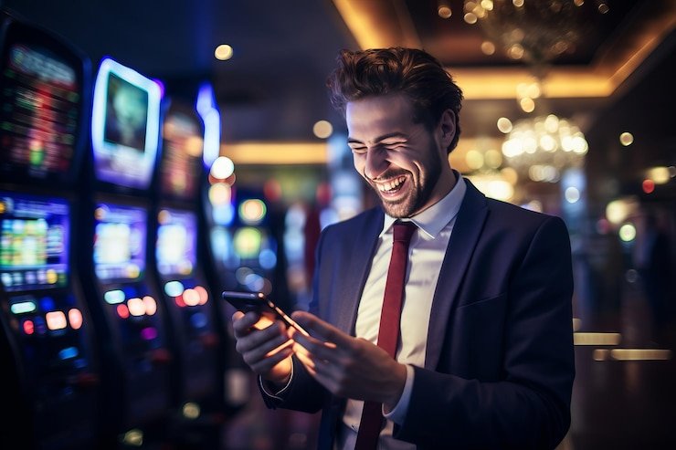 Antarmuka permainan Hood vs Wolf di k1togel dengan grid gulungan dan tombol kontrol